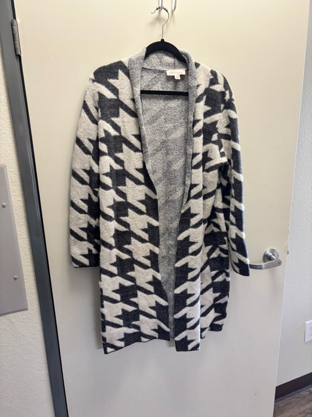 Open-Front philosophy Cardigan Sweater - Gray/White